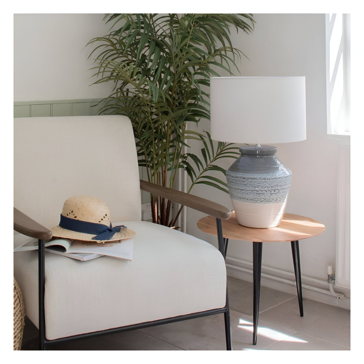 Skyline Ceramic Table Lamp With Shade - Grey & Blue