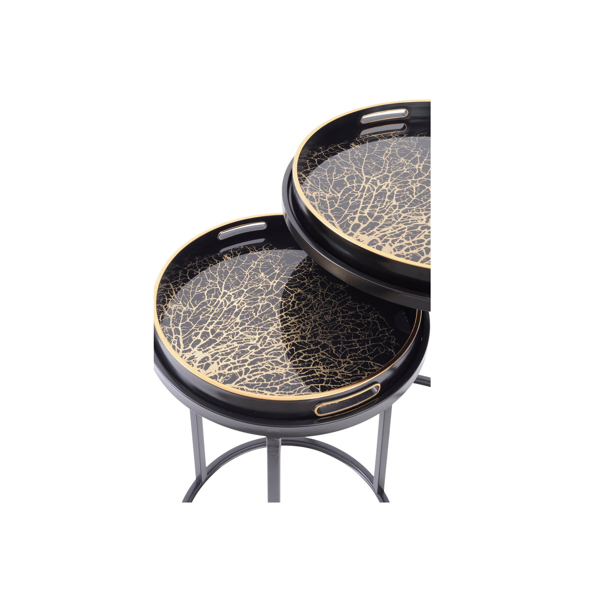 Coral Design Set of 2 Side Tray Tables - Black