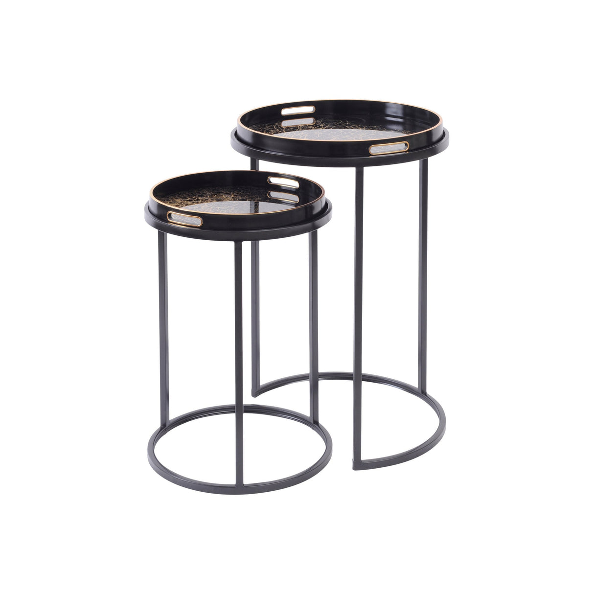 Coral Design Set of 2 Side Tray Tables - Black