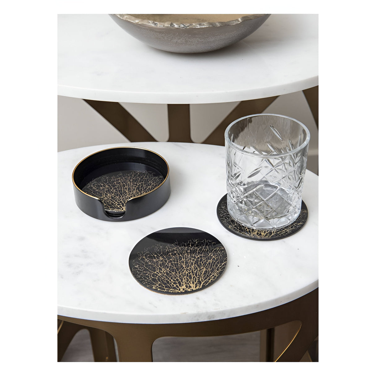 Coral Design Coasters Set of 4 - Black & Gold