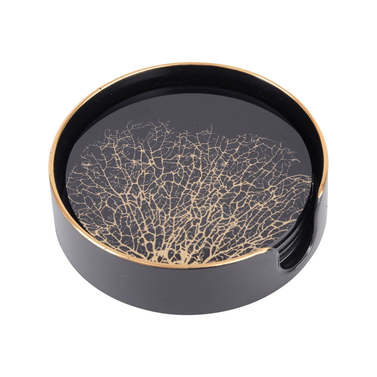Coral Design Coasters Set of 4 - Black & Gold