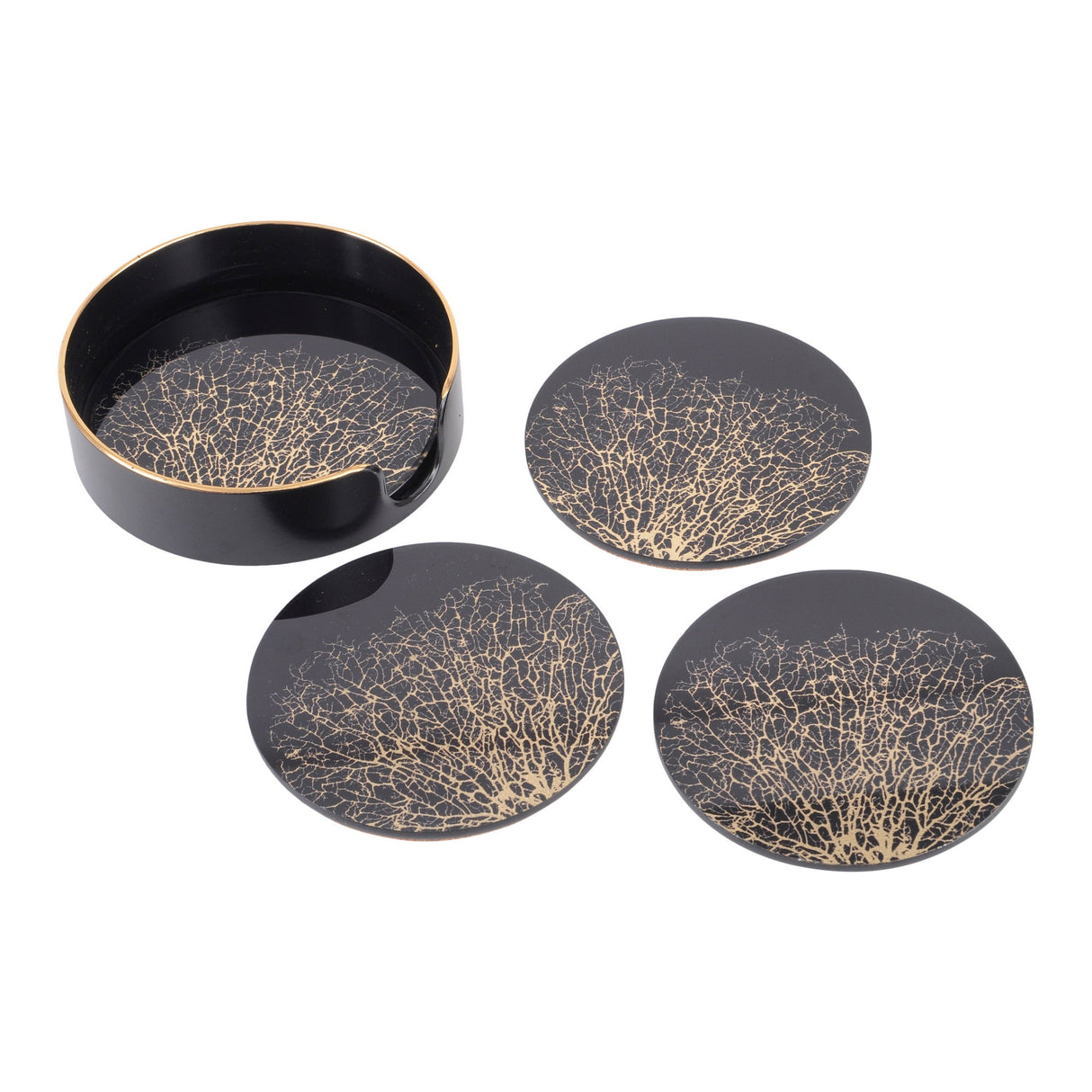 Coral Design Coasters Set of 4 - Black & Gold