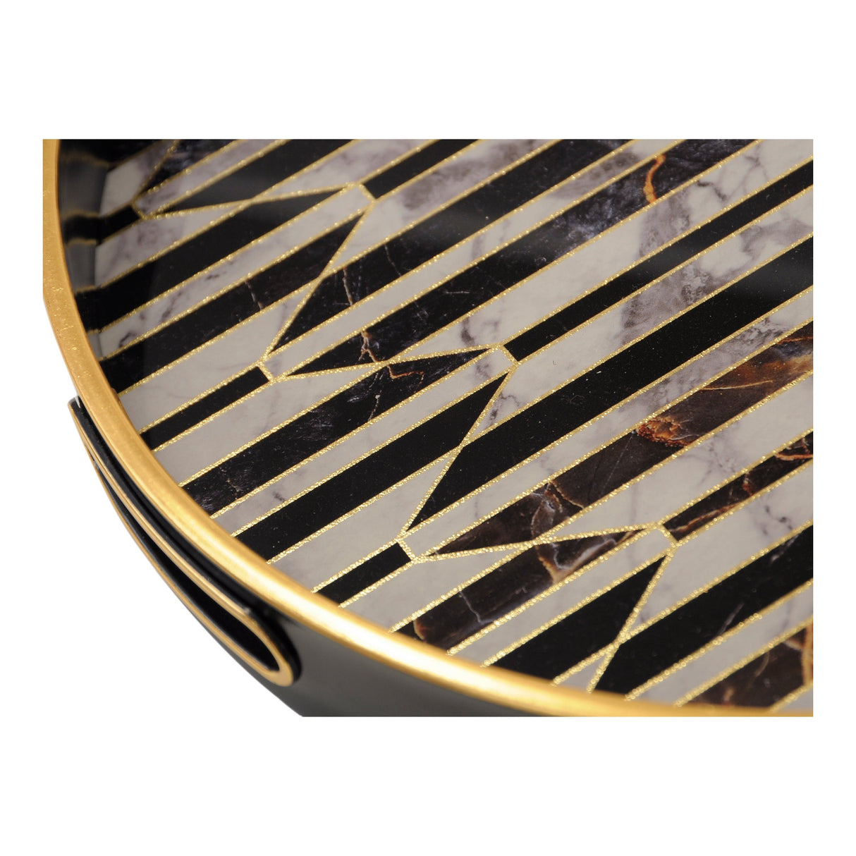 Set of 2 Geometric Pattern Trays - Black & Antique Gold