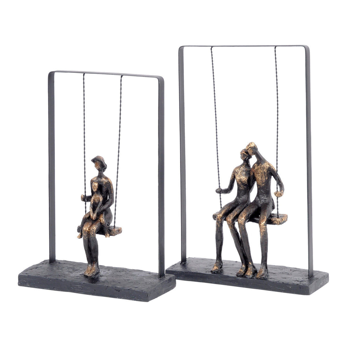 Couple Sitting On Swing Bronze Figurative Figurine - 37cm