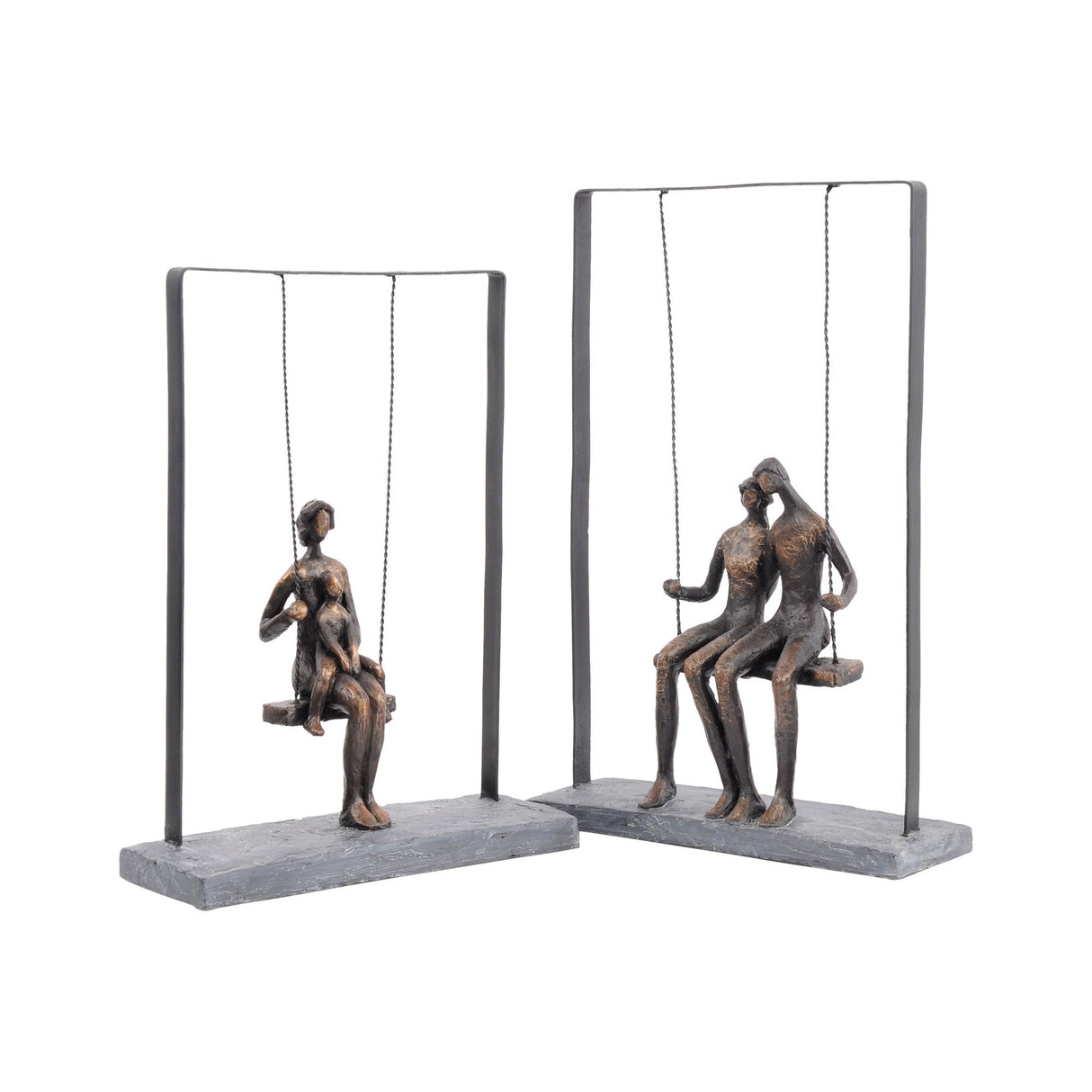 Couple Sitting On Swing Bronze Figurative Figurine - 37cm