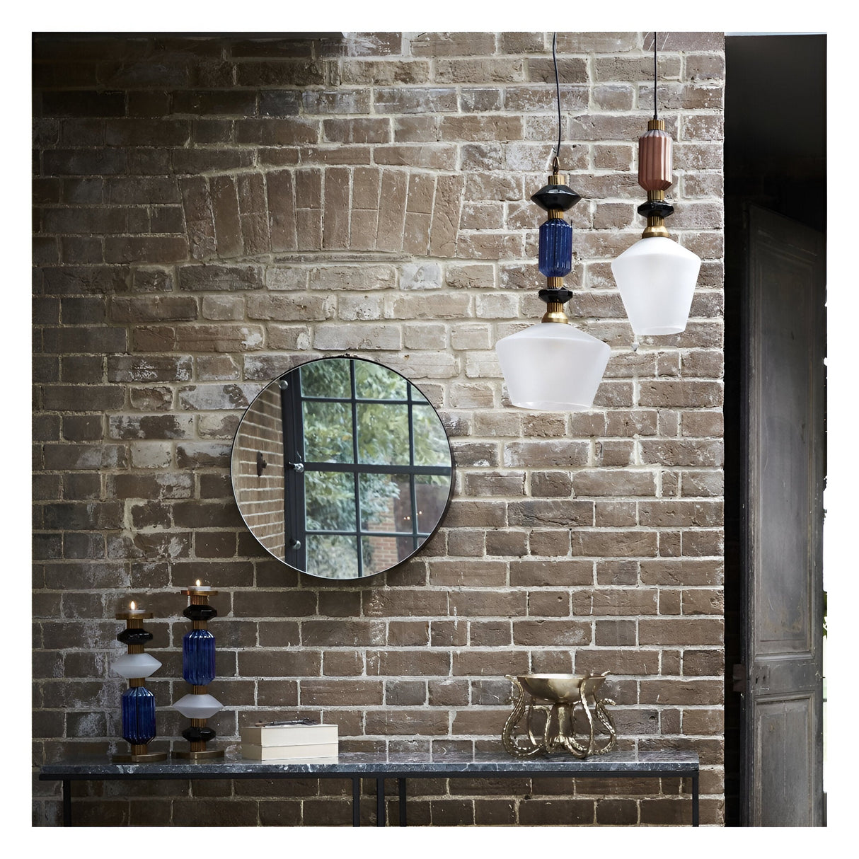 Alena 1 Light Frosted Glass Pendant - Ink Blue