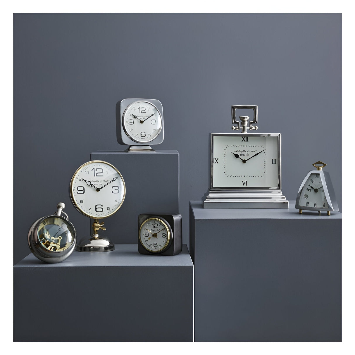 Vickery Square Mantel Clock On Stand - Silver