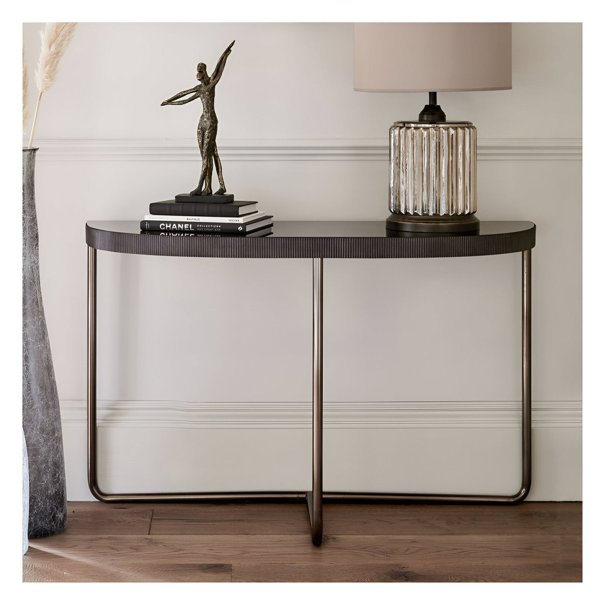 Knightsbridge Half Moon Console Table - Black Tinted Glass