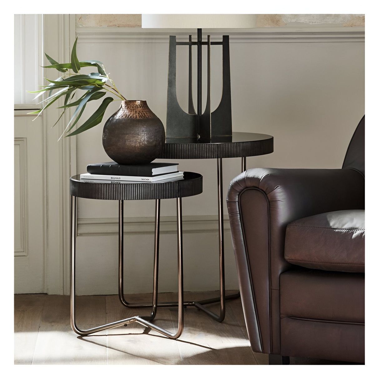 Knightsbridge Set of 2 Side Tables - Black Tinted Glass