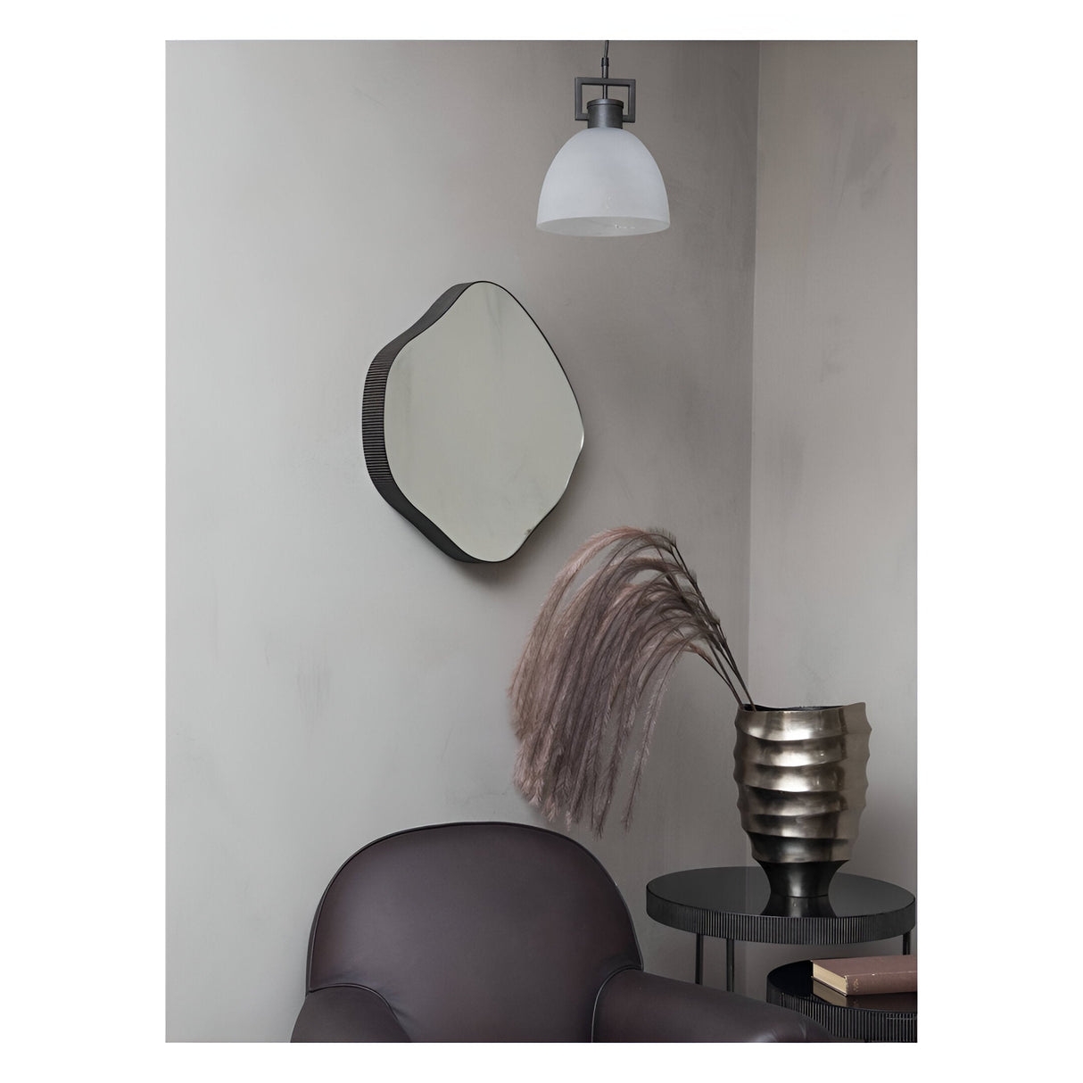 Organic Metal Framed Small Wall Mirror Oak Wood - 59x61cm