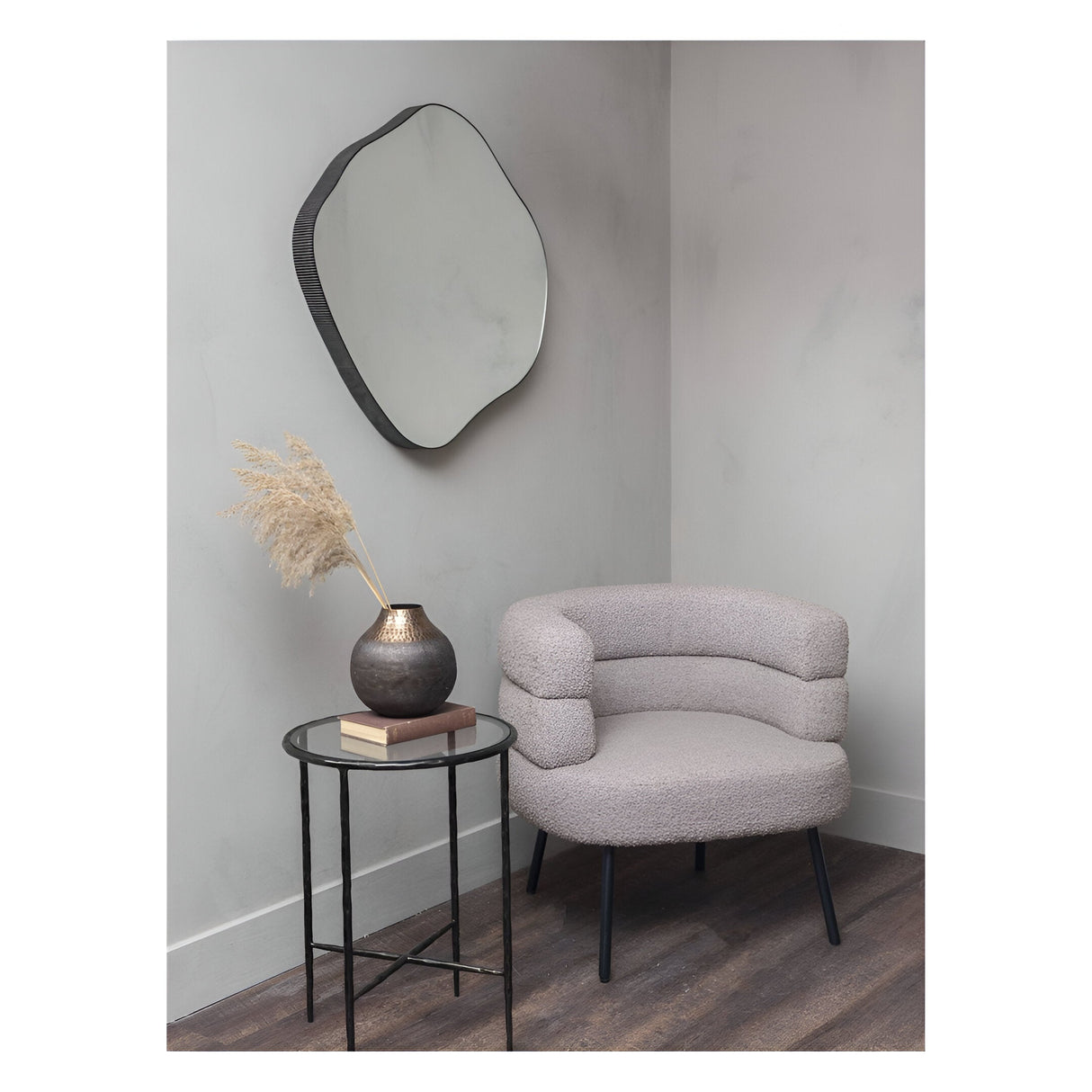 Organic Metal Framed Medium Wall Mirror Oak Wood - 77x81cm