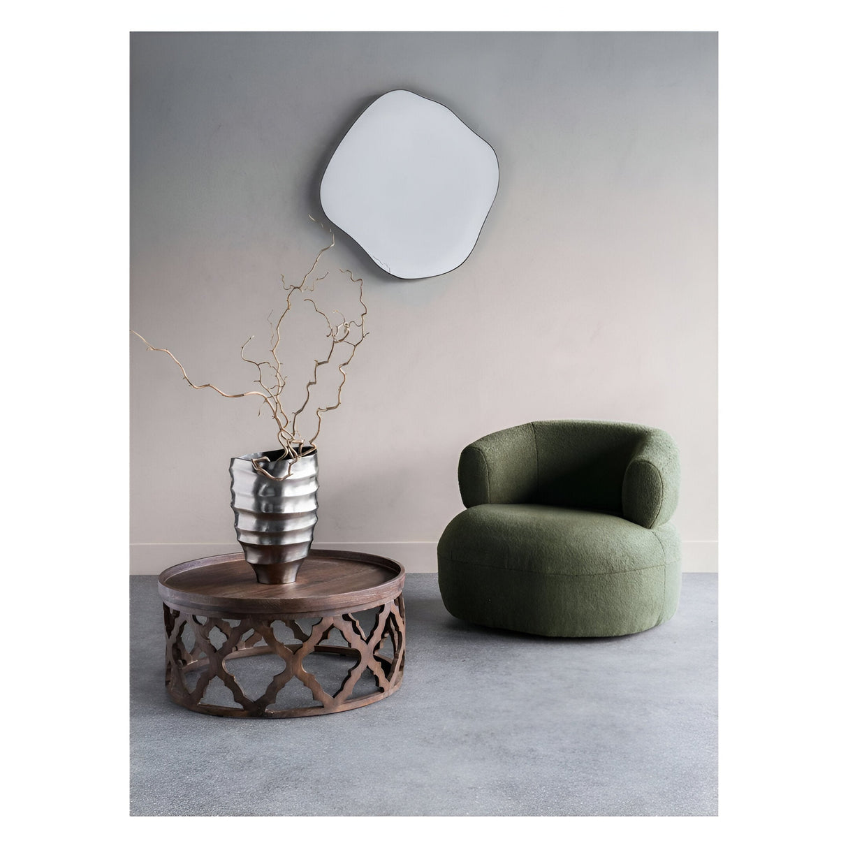 Organic Metal Framed Medium Wall Mirror Oak Wood - 77x81cm