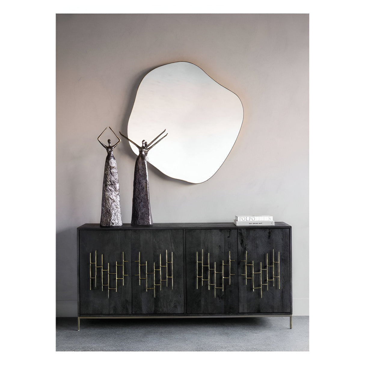 Organic Metal Framed Large Wall Mirror Oak Wood - 97x101cm