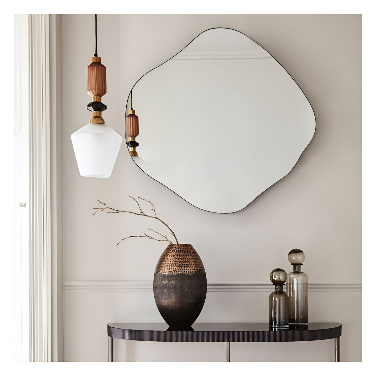 Organic Metal Framed Large Wall Mirror Oak Wood - 97x101cm