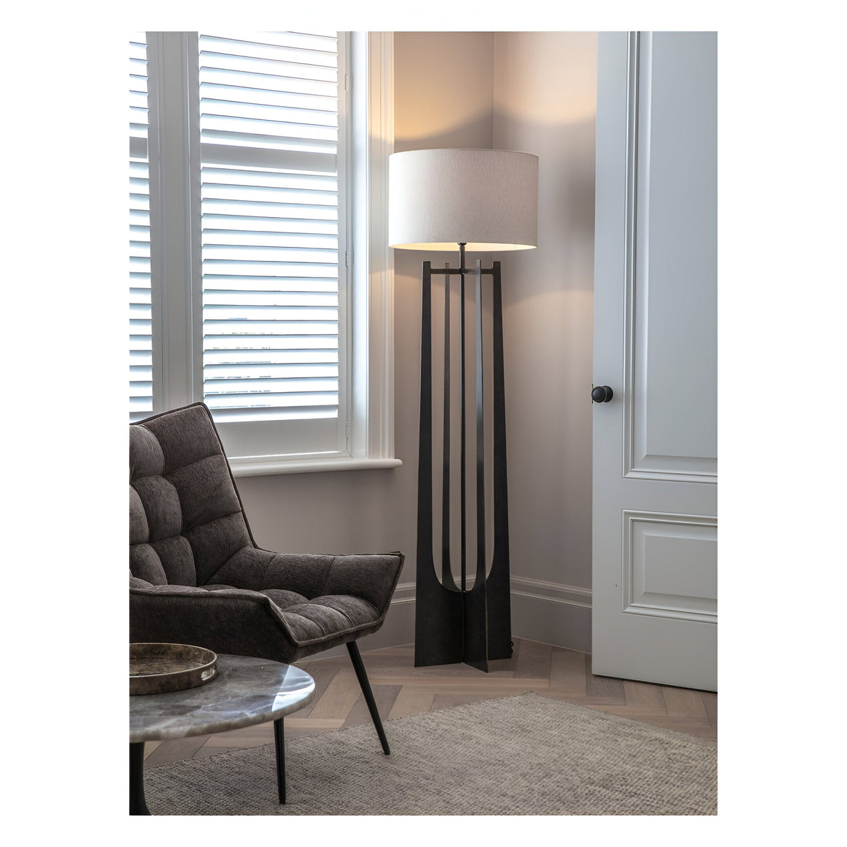 Glenthorpe Floor Lamp - Gilded Oak With Irish Linen Shade