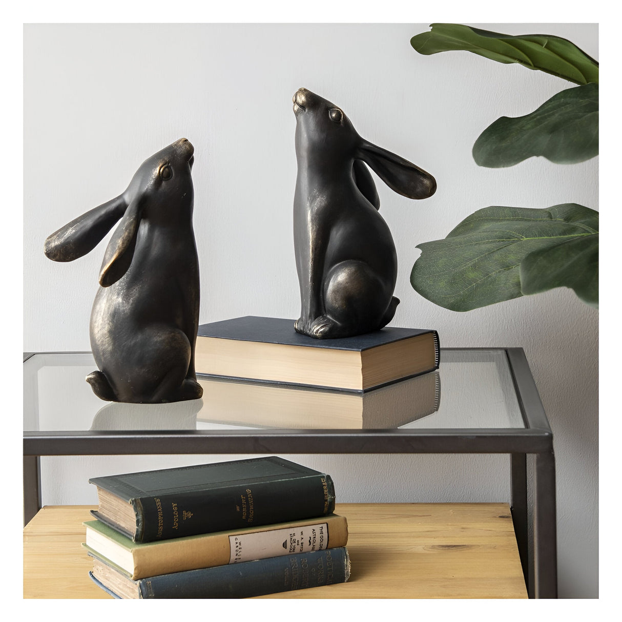 Bronze Hare Pair Figurine - 22.5cm