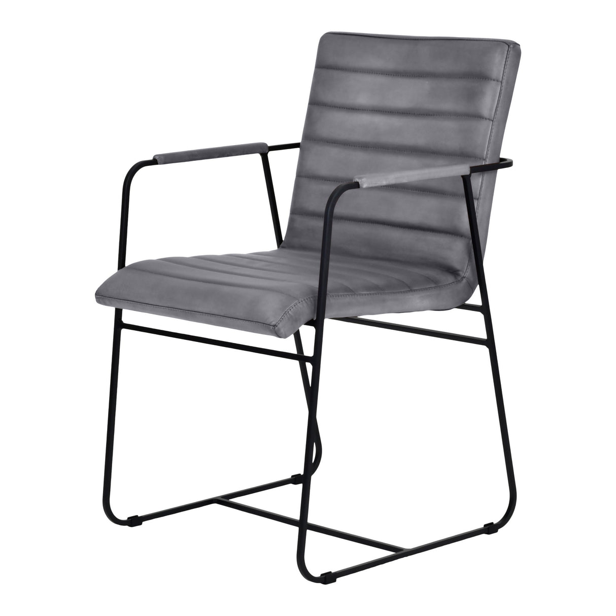 Belton Leather & Metal Dining Chair With Arms