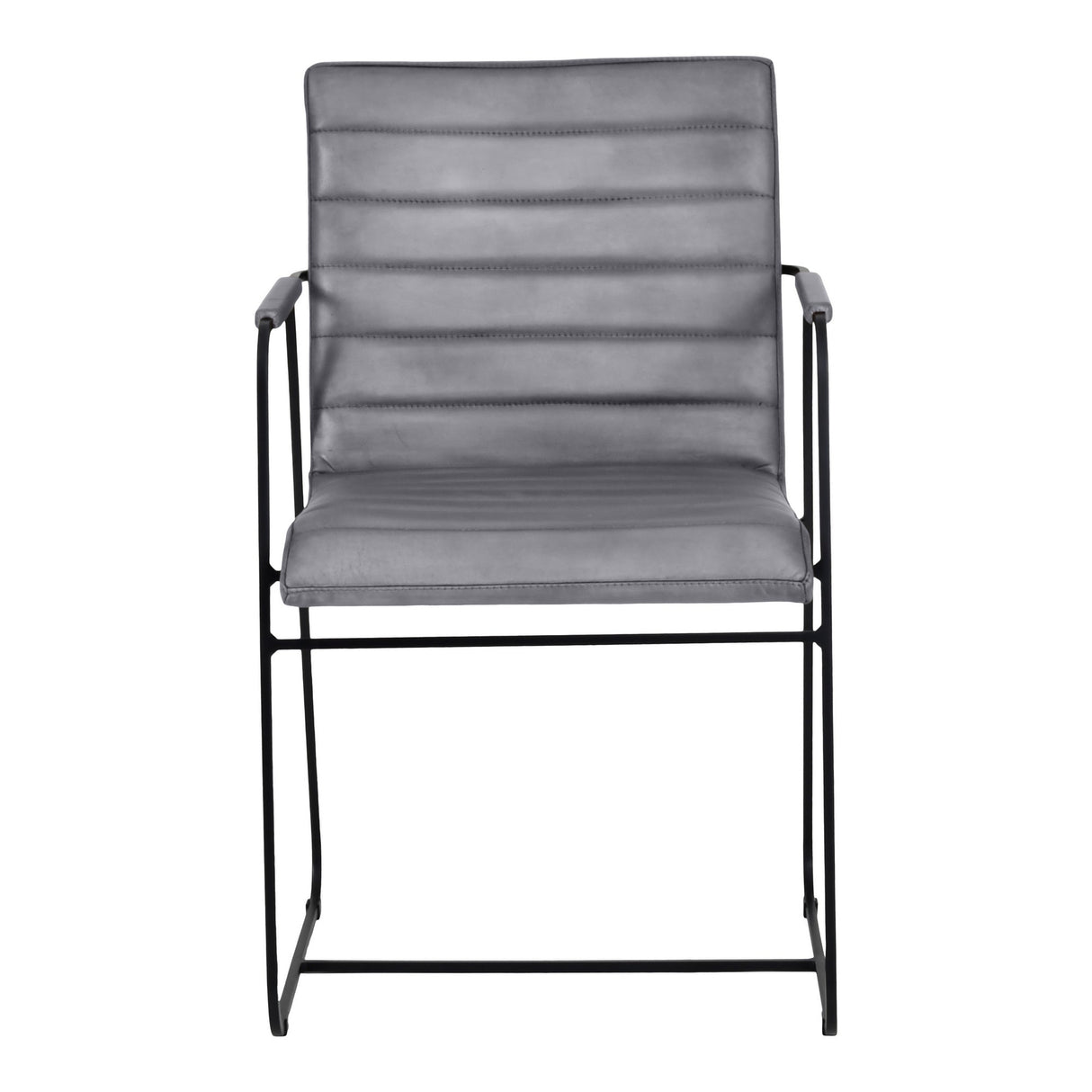 Belton Leather & Metal Dining Chair With Arms