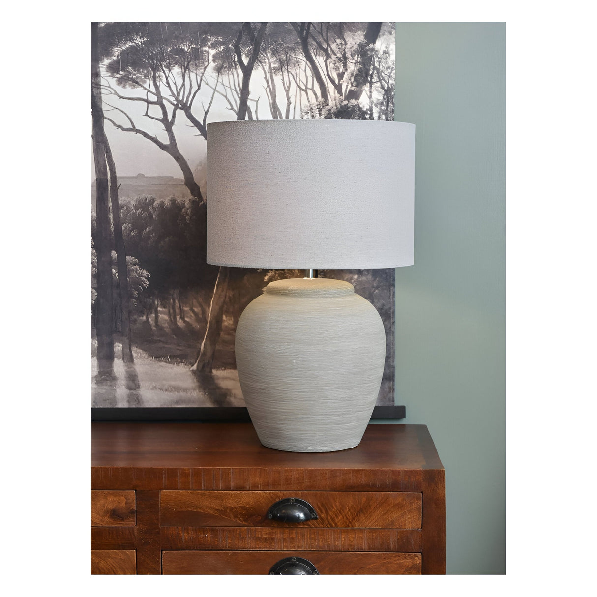 Baslow Etched Large Table Lamp With Shade - Grey
