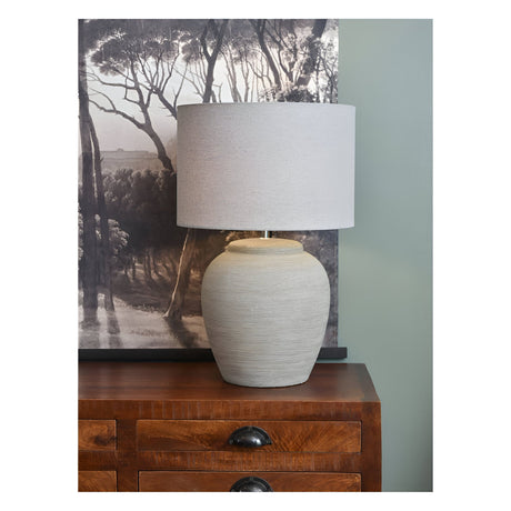 Baslow Etched Large Table Lamp With Shade - Grey