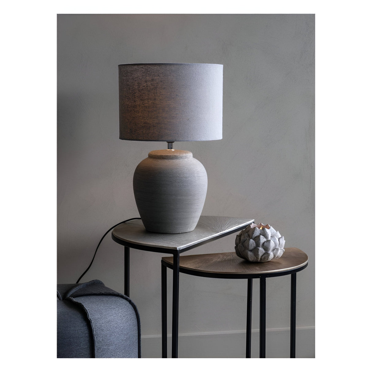 Baslow Etched Small Table Lamp With Shade - Grey