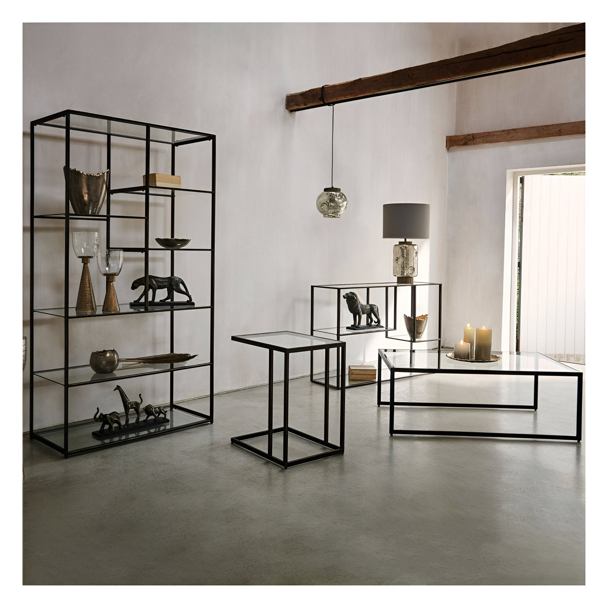 Sandbanks Iron & Hammered Glass Table Hurricane 36cm - Gold