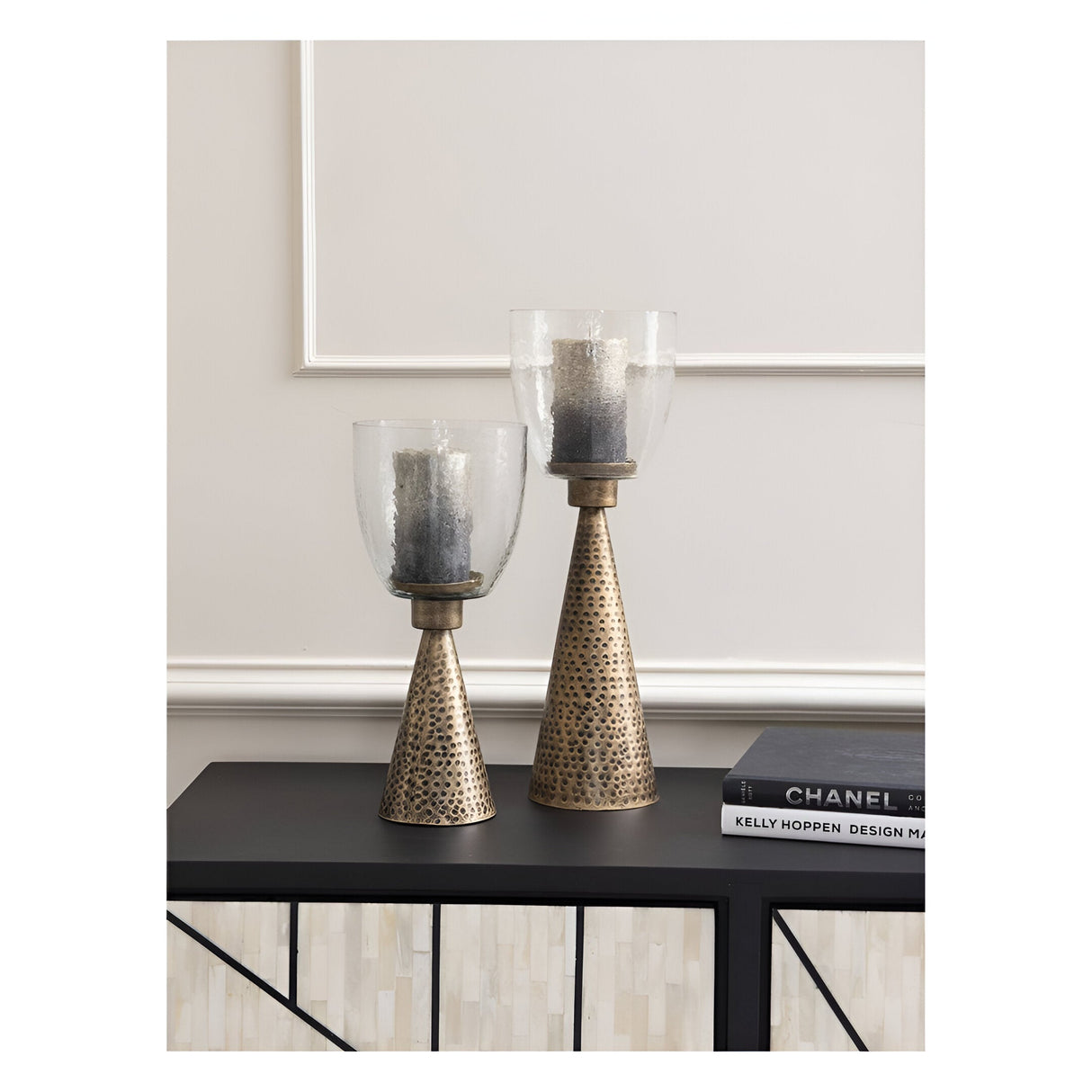 Sandbanks Iron & Hammered Glass Table Hurricane 45cm - Gold