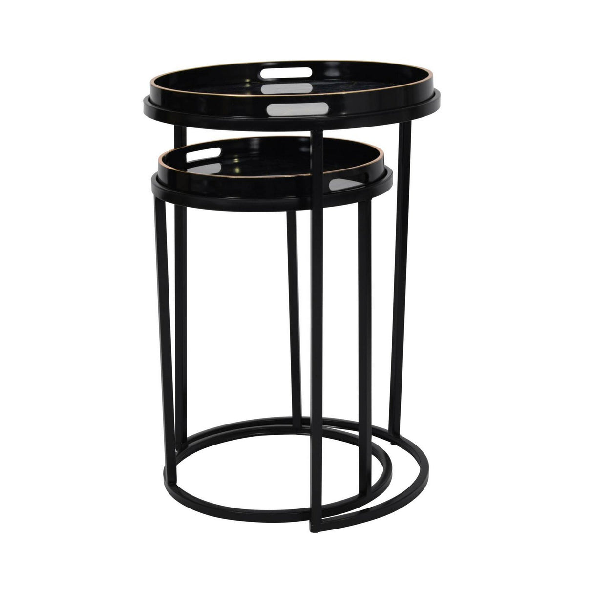 Vesuvius Black and Gold Set of 2 Side Tray Tables - Black
