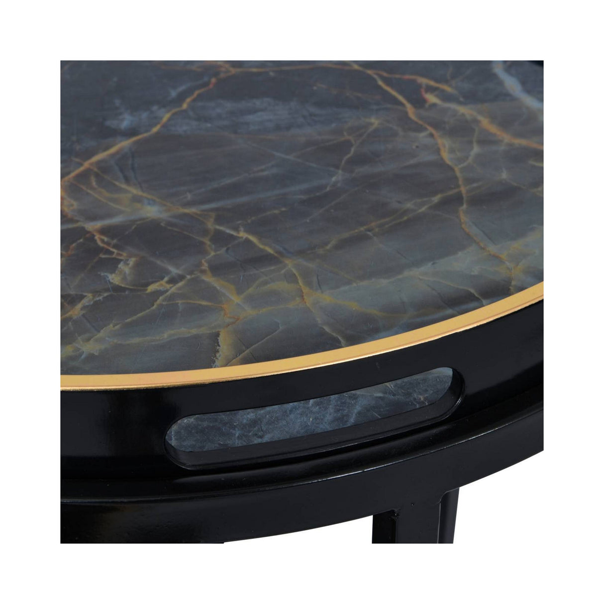 Vesuvius Black and Gold Set of 2 Side Tray Tables - Black