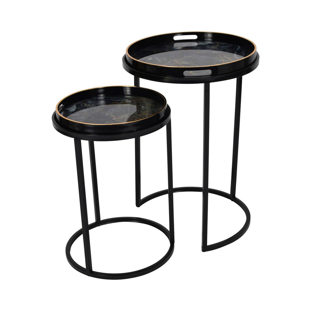 Vesuvius Black and Gold Set of 2 Side Tray Tables - Black