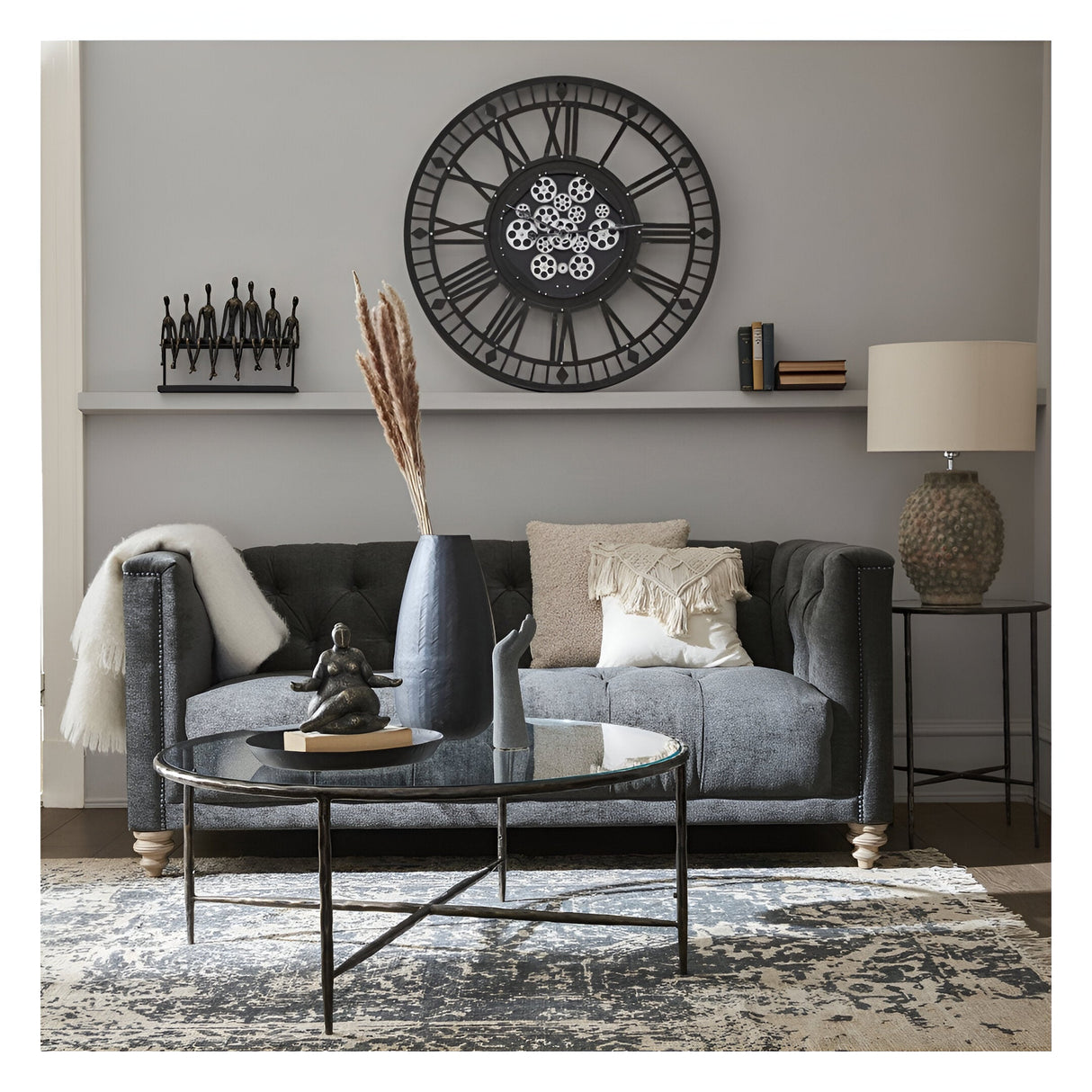 Gibbons Skeleton Wall Clock With Moving Cogs - Black & Grey