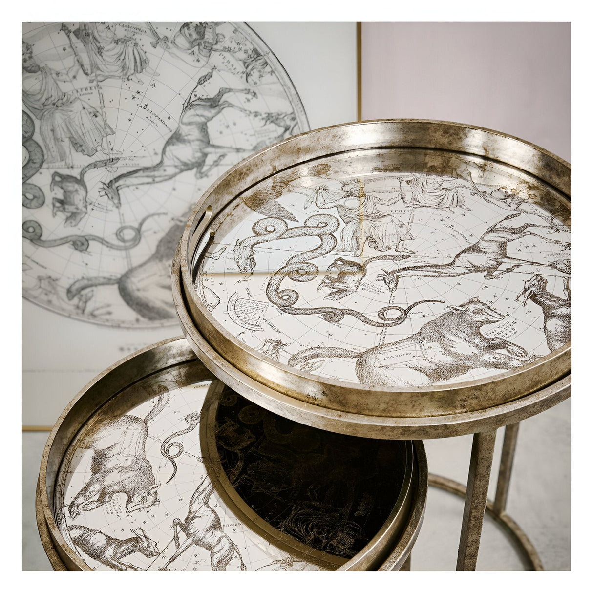 Constellation Map Set of 2 Side Tray Tables - Gold