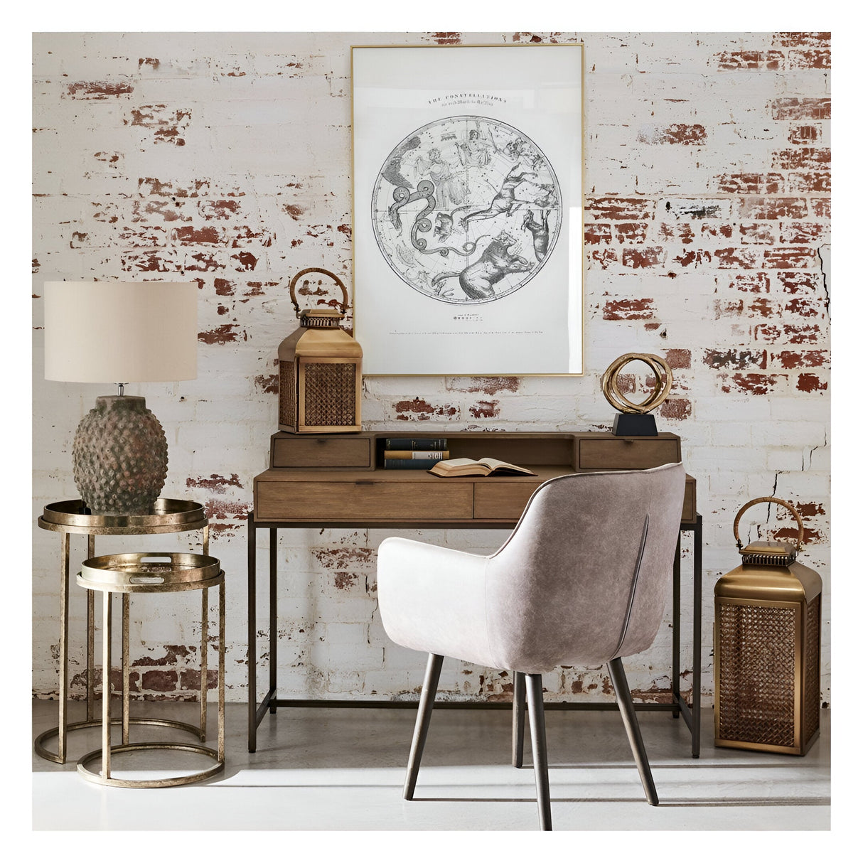 Constellation Map Set of 2 Side Tray Tables - Gold