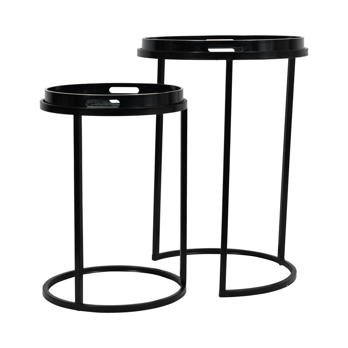 Monochrome Swirl Set of 2 Side Tray Tables - Black
