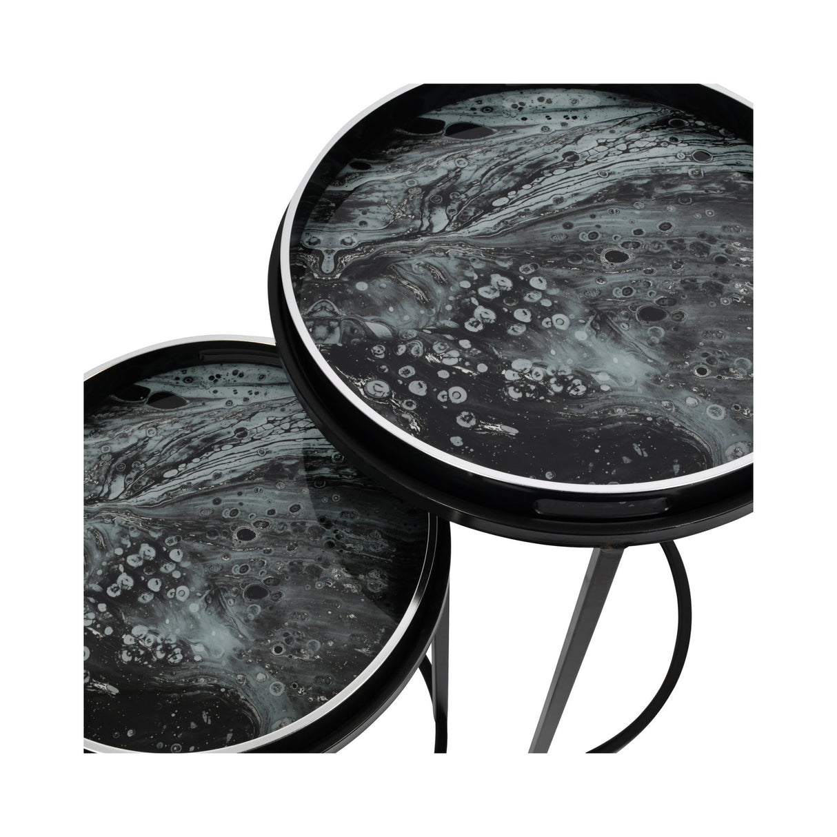 Monochrome Swirl Set of 2 Side Tray Tables - Black