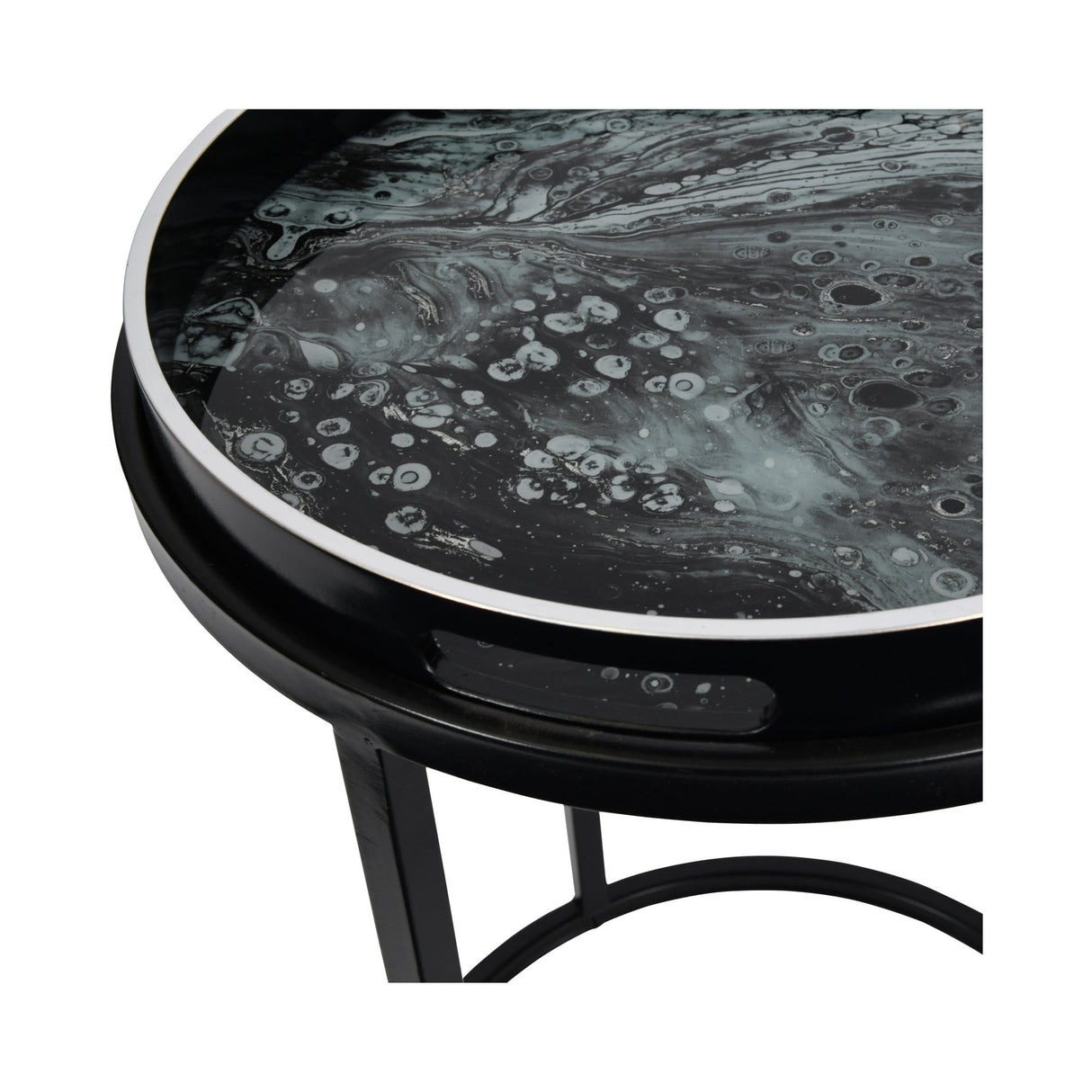 Monochrome Swirl Set of 2 Side Tray Tables - Black