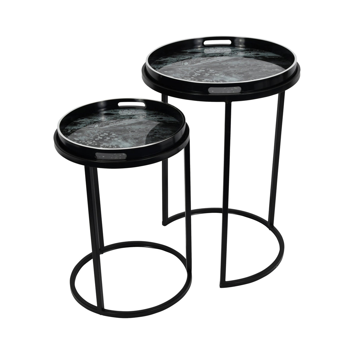 Monochrome Swirl Set of 2 Side Tray Tables - Black