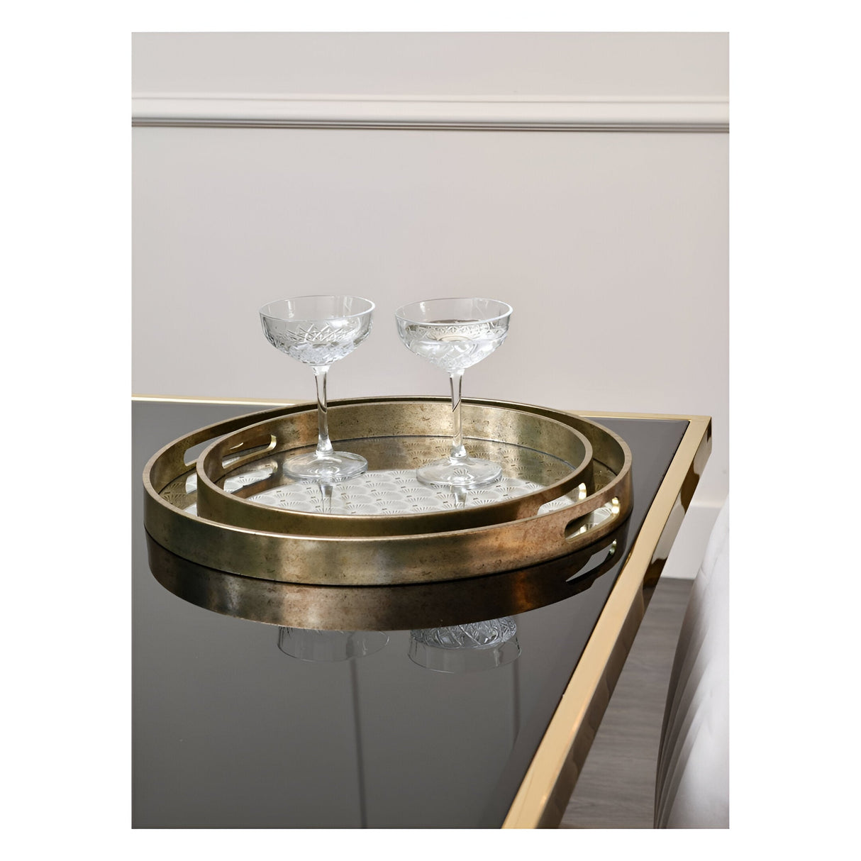 Deco Scallop Set of 2 Trays - Antique Gold