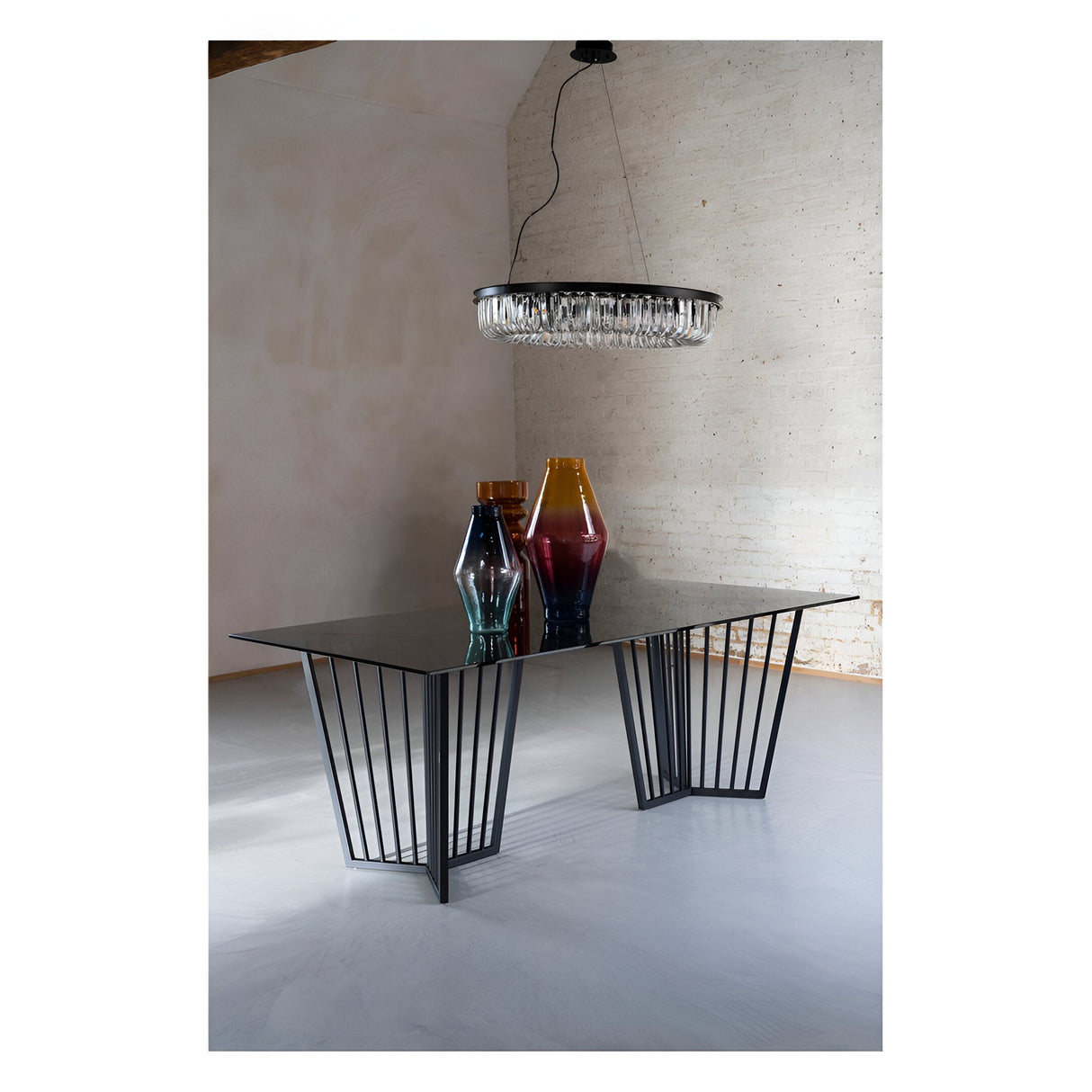 Abington Steel & Tinted Glass Dining Table - Black