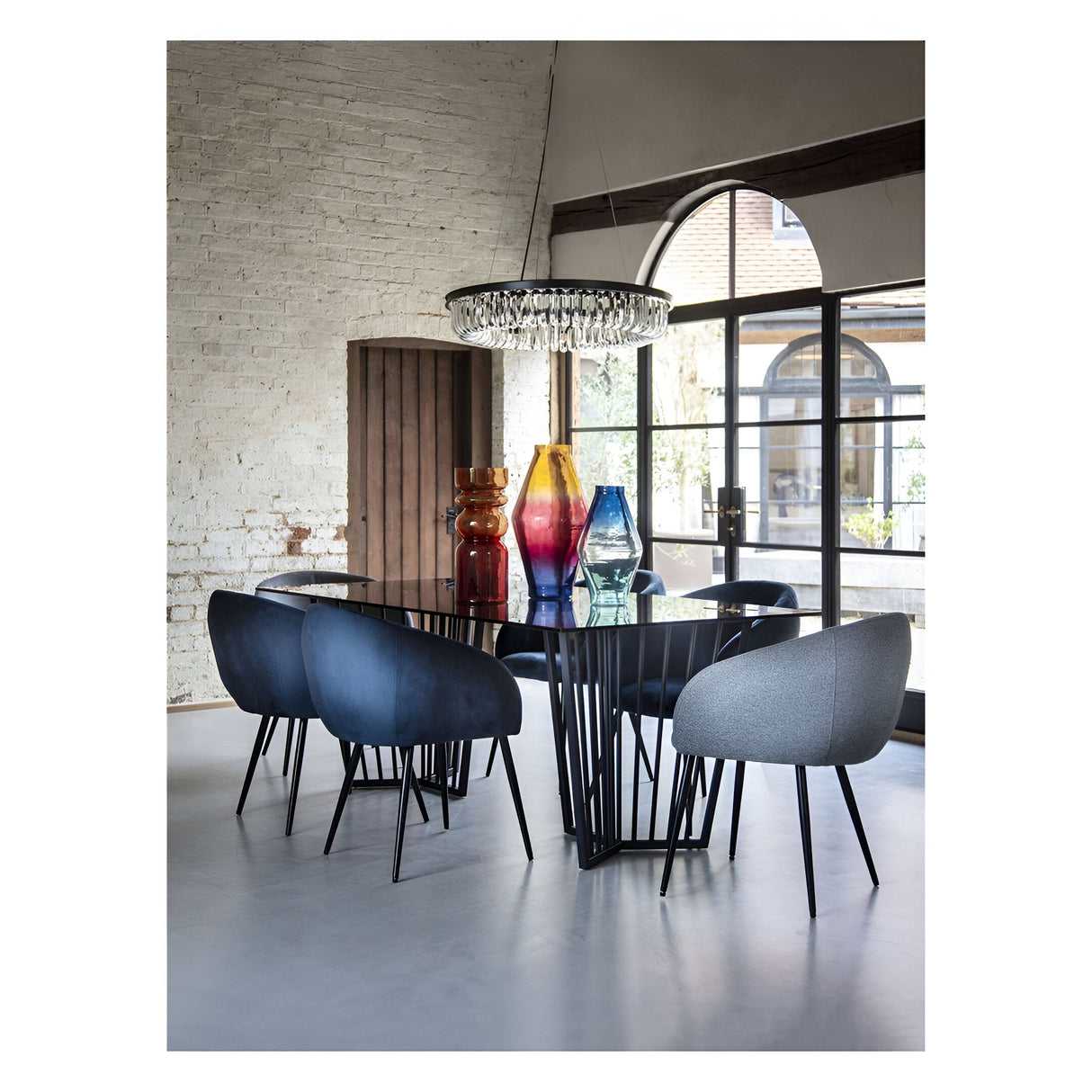 Abington Steel & Tinted Glass Dining Table - Black
