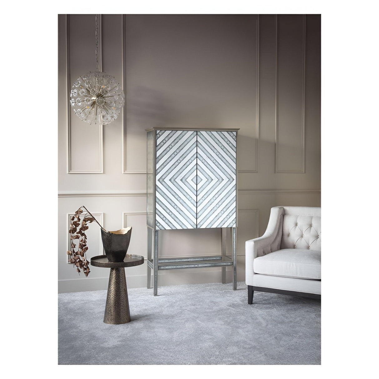 Lexington Antique Mirrored Bar Cabinet - Gold & Silver