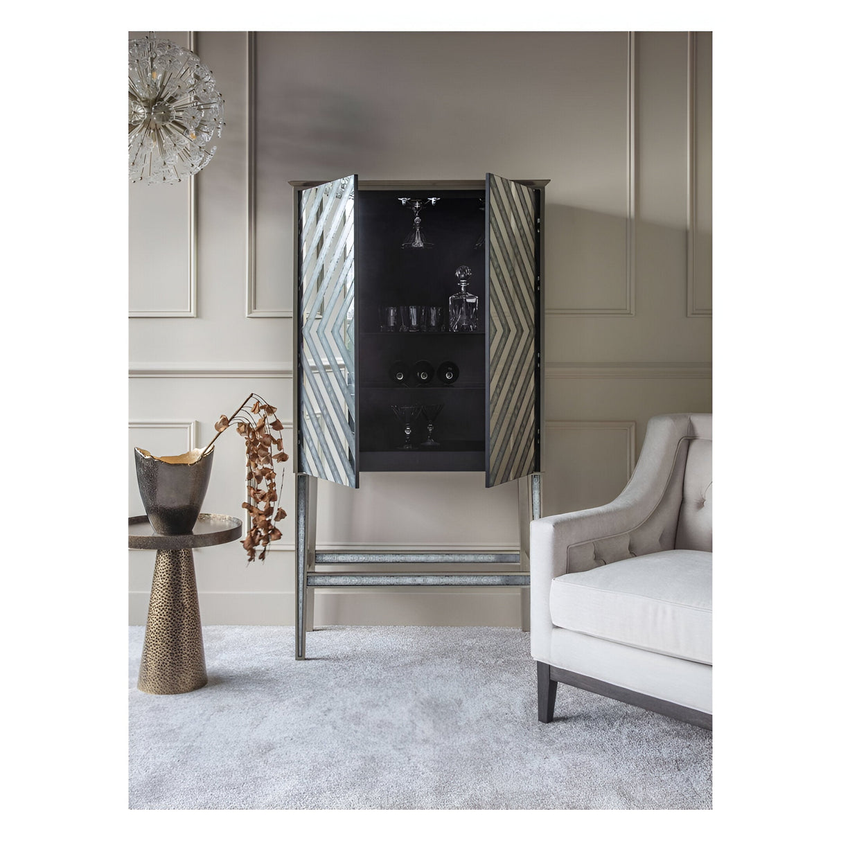 Lexington Antique Mirrored Bar Cabinet - Gold & Silver