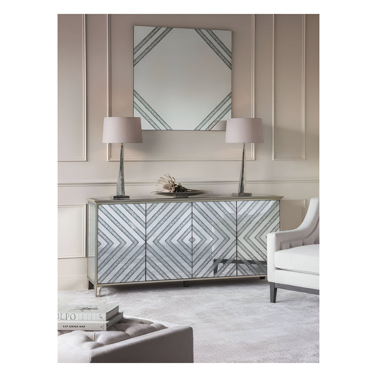 Lexington 4-Door Antique Sideboard - Mirror & Gold