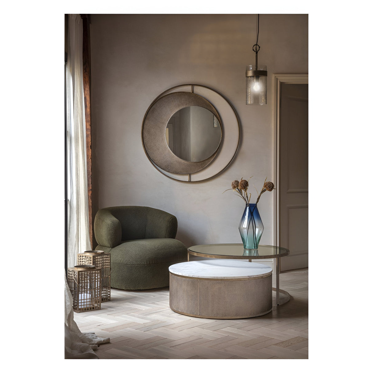 Concentric Circles Iron Wall Mirror Aged Gold - 100cm