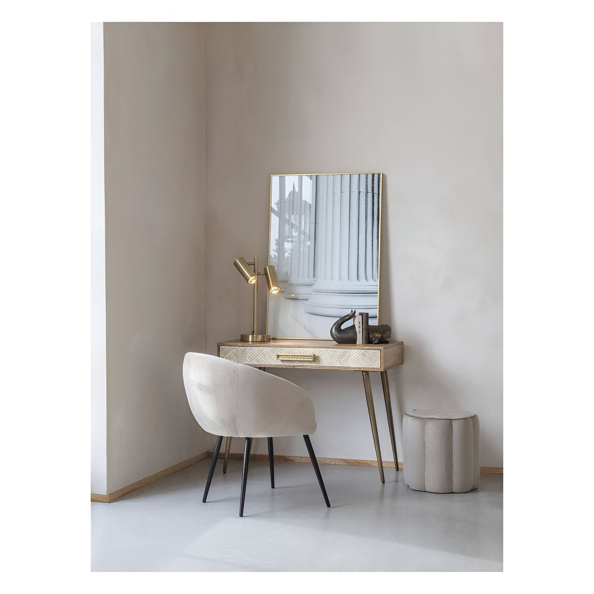 Scallop Velvet Footstool - Smokey Taupe