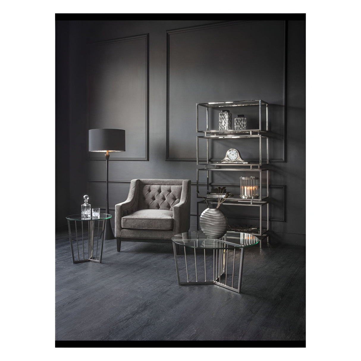 Theodore Buttoned Armchair - Warm Grey