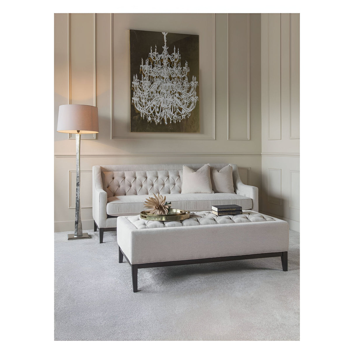 Theodore Buttoned 3 Seater Sofa - Ivory