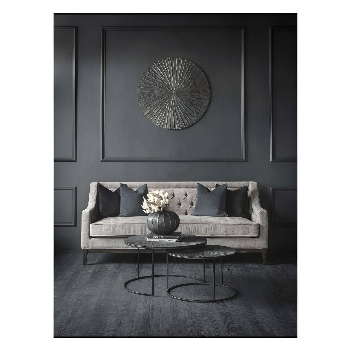 Theodore Buttoned 3 Seater Sofa - Warm Grey