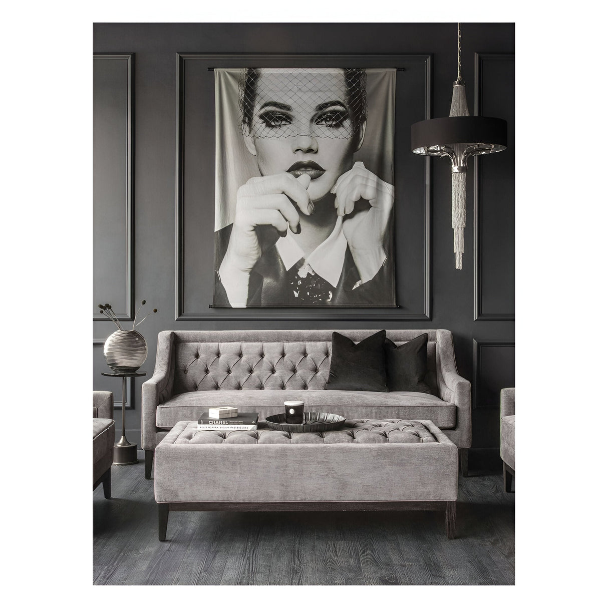 Theodore Buttoned 3 Seater Sofa - Warm Grey