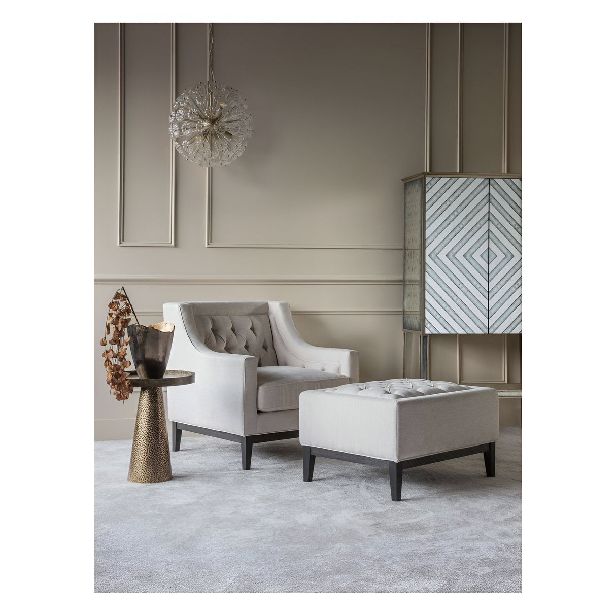 Theodore Buttoned Stool - Ivory